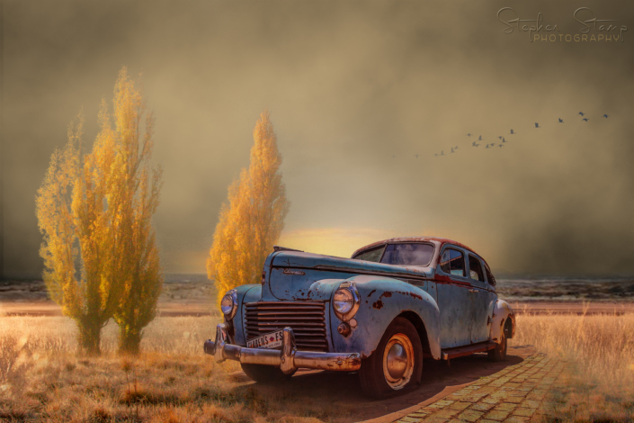 Clarens South Africa<br>Iconic Old Car and Poplars